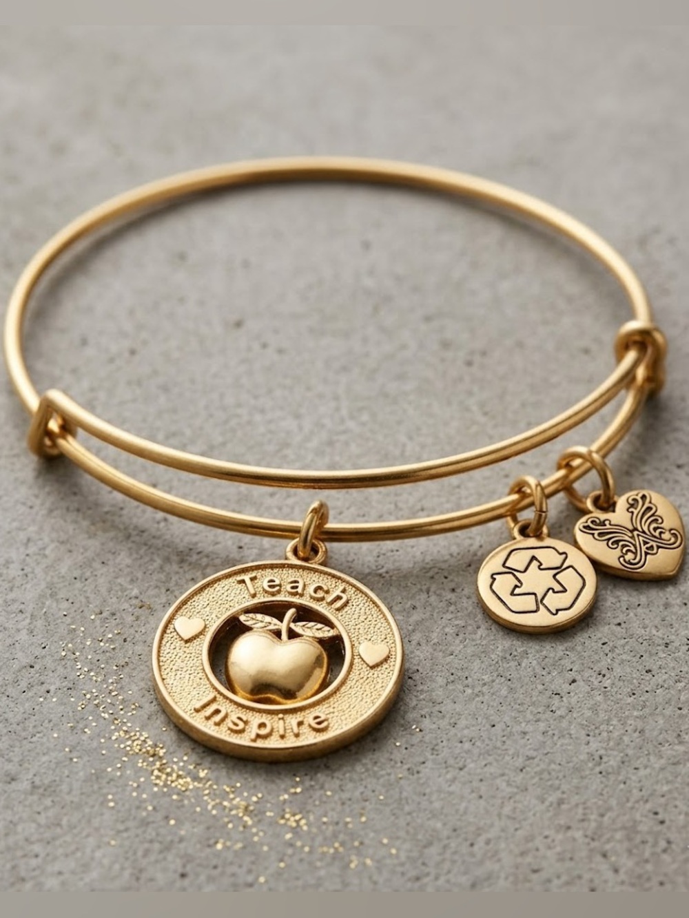 Angelica Gold Tone Bangle Bracelet Apple Teacher Inspire Eco Friendly Made USA
